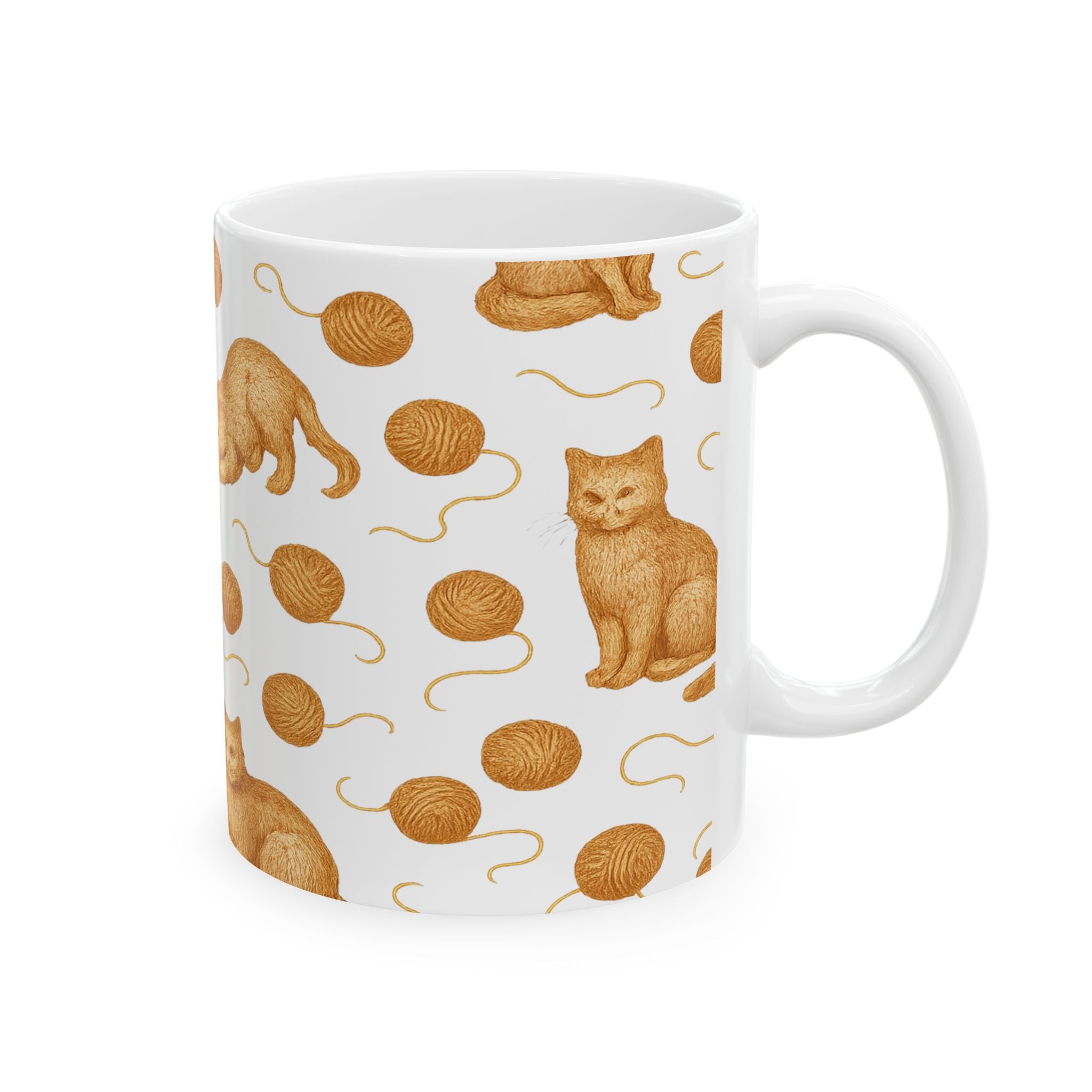 Vintage Cats With Yarn Full Wrap Coffee Mug | Cats Gift | Ceramic Mug