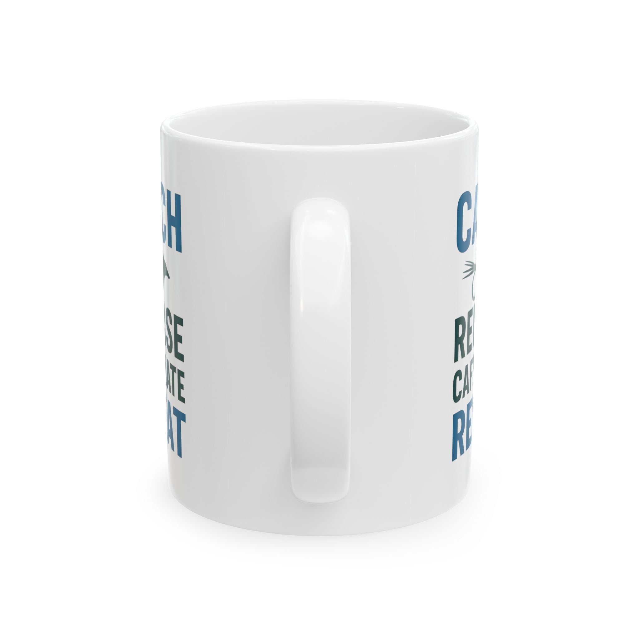 Fly Fisherman Catch Release Caffeinate Repeat Coffee Mug | Cat Lover Gift | Ceramic Mug