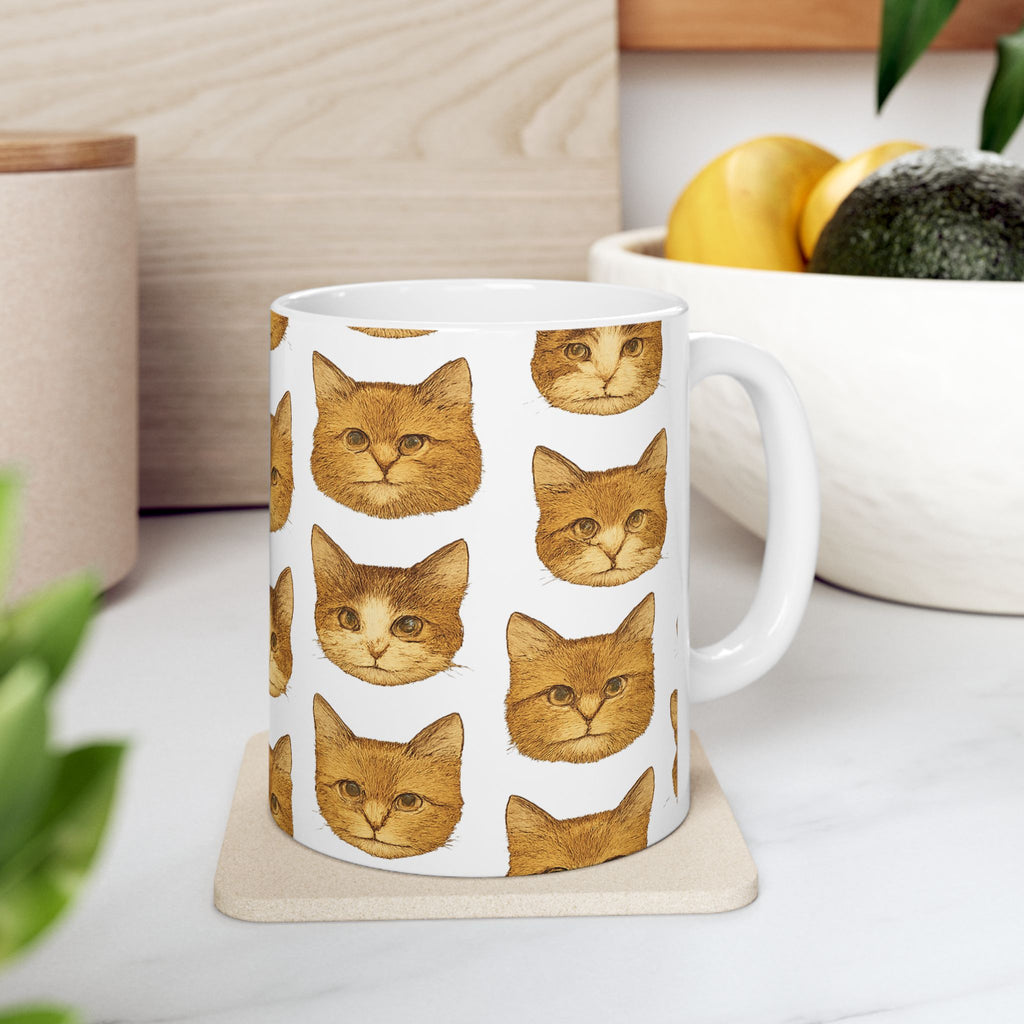 Vintage Cat Faces Full Wrap Coffee Mug | Cats Gift | Ceramic Mug
