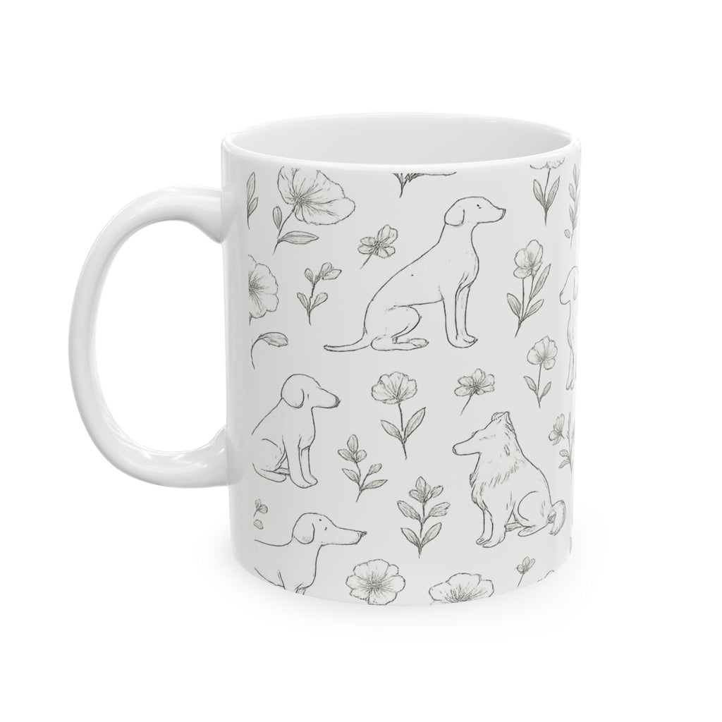 Delicate Dogs And Flowers Full Wrap Coffee Mug | Dogs Gift | Ceramic Mug