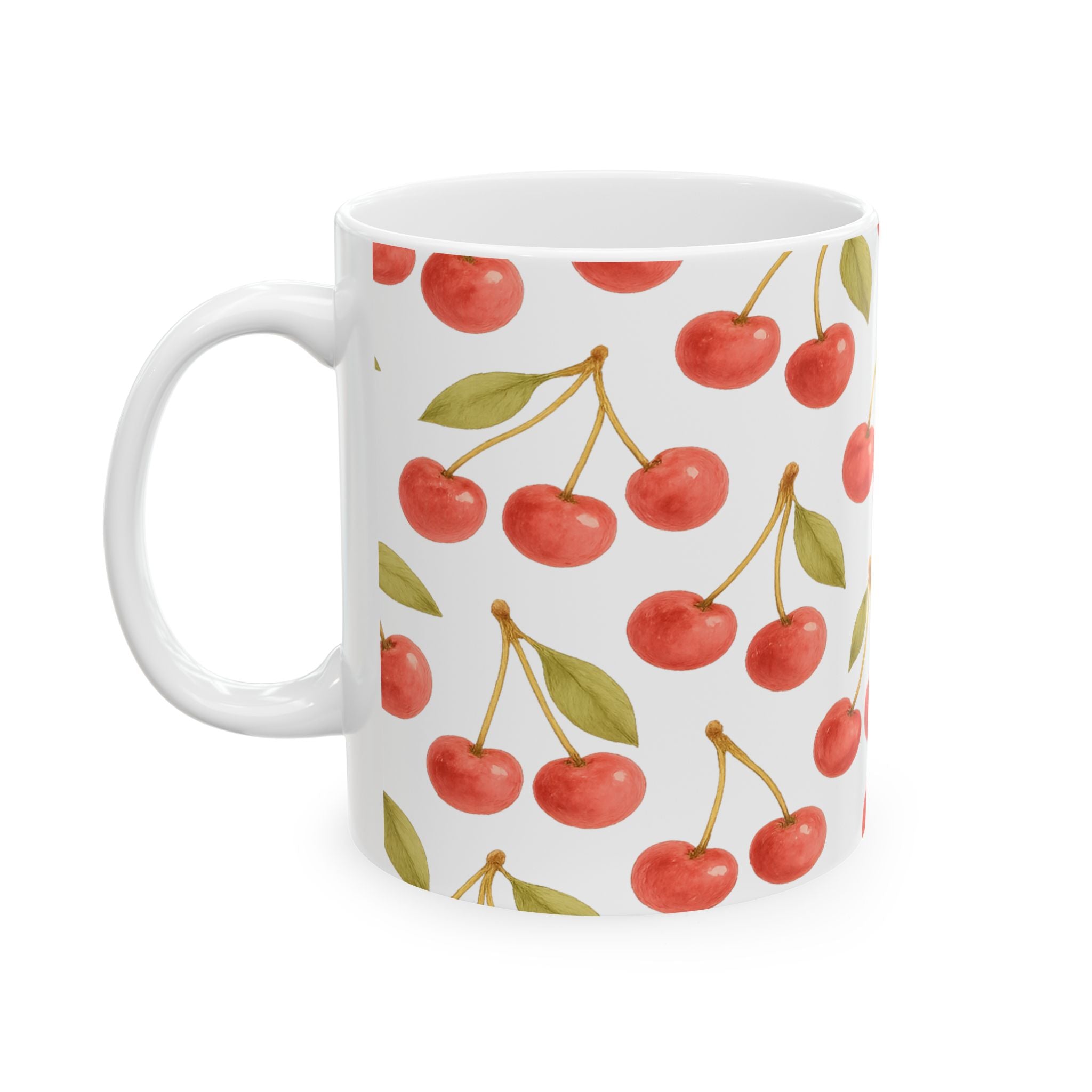 Watercolor Cherries Full Wrap Coffee Mug | Fruit Gift | Ceramic Mug