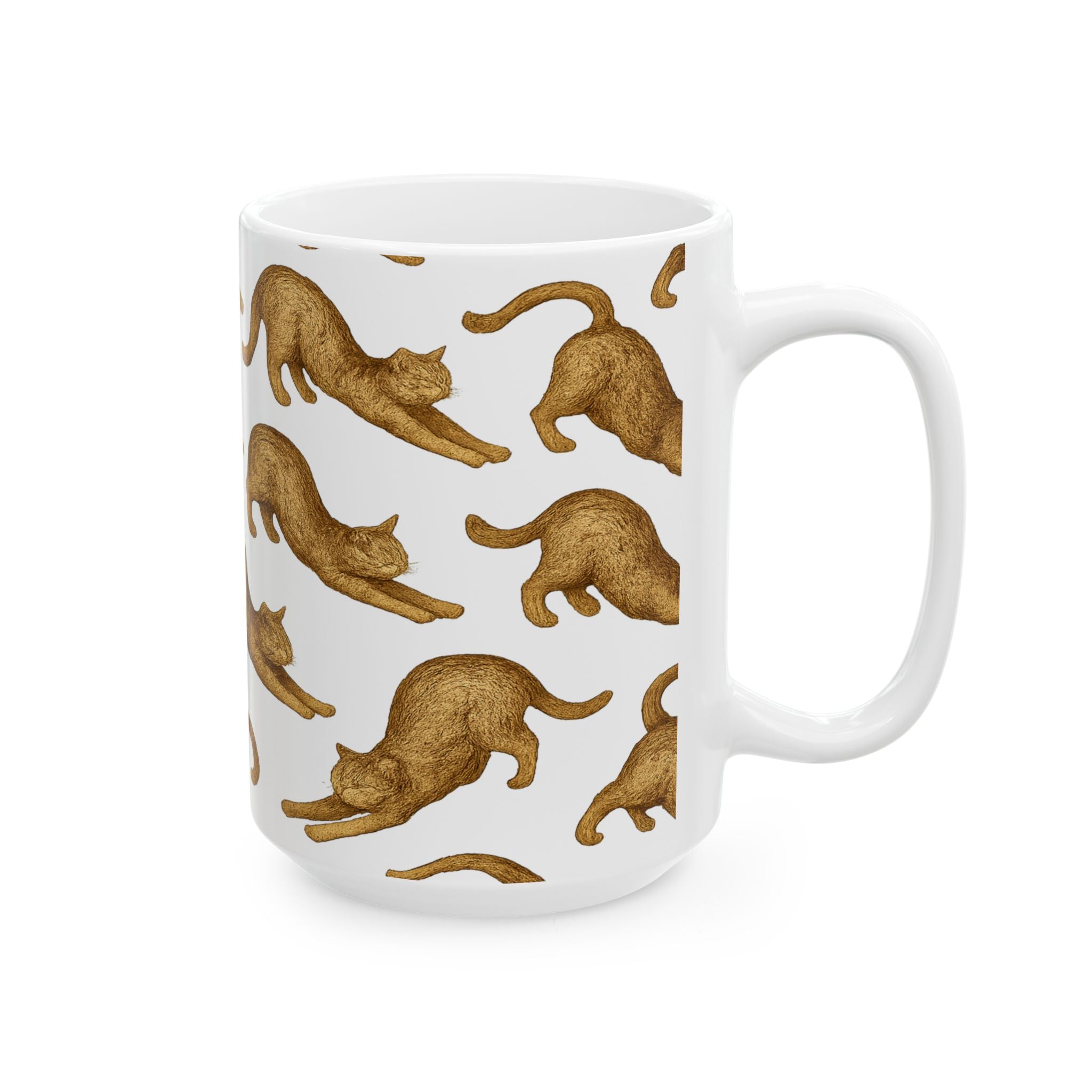 Vintage Stretching Cats Full Wrap Coffee Mug | Cats Gift | Ceramic Mug