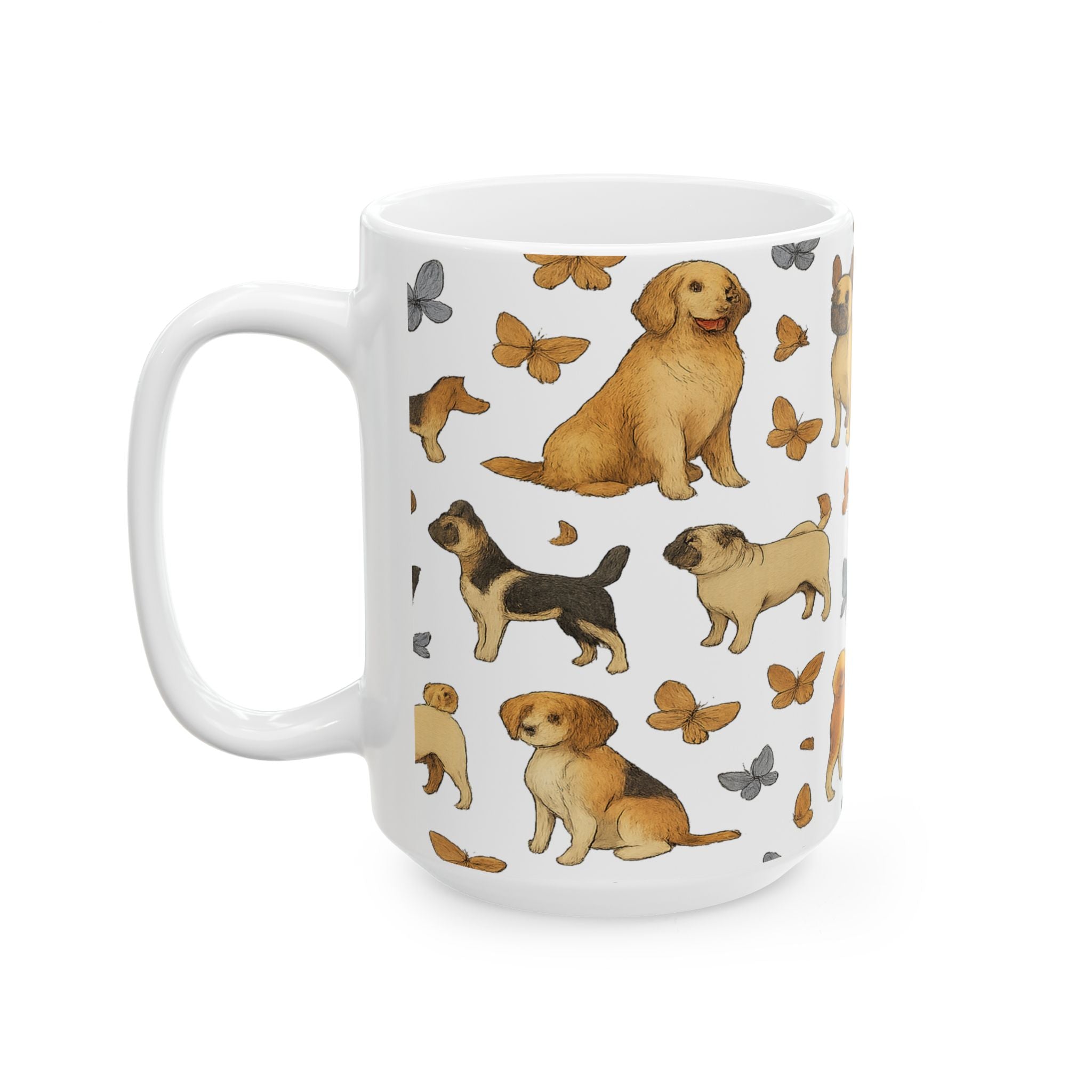 Botanical Dogs And Butterflies Full Wrap Coffee Mug | Dogs Gift | Ceramic Mug
