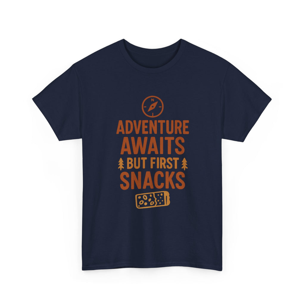 Adventure Awaits But First Snacks T-Shirt | Unique Gift | Graphic Tee