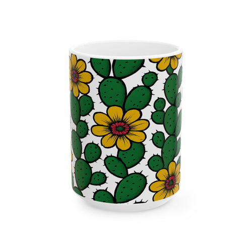 Bold Blooming Cactus Flowers Full Wrap Coffee Mug | Cactus Gift | Ceramic Mug