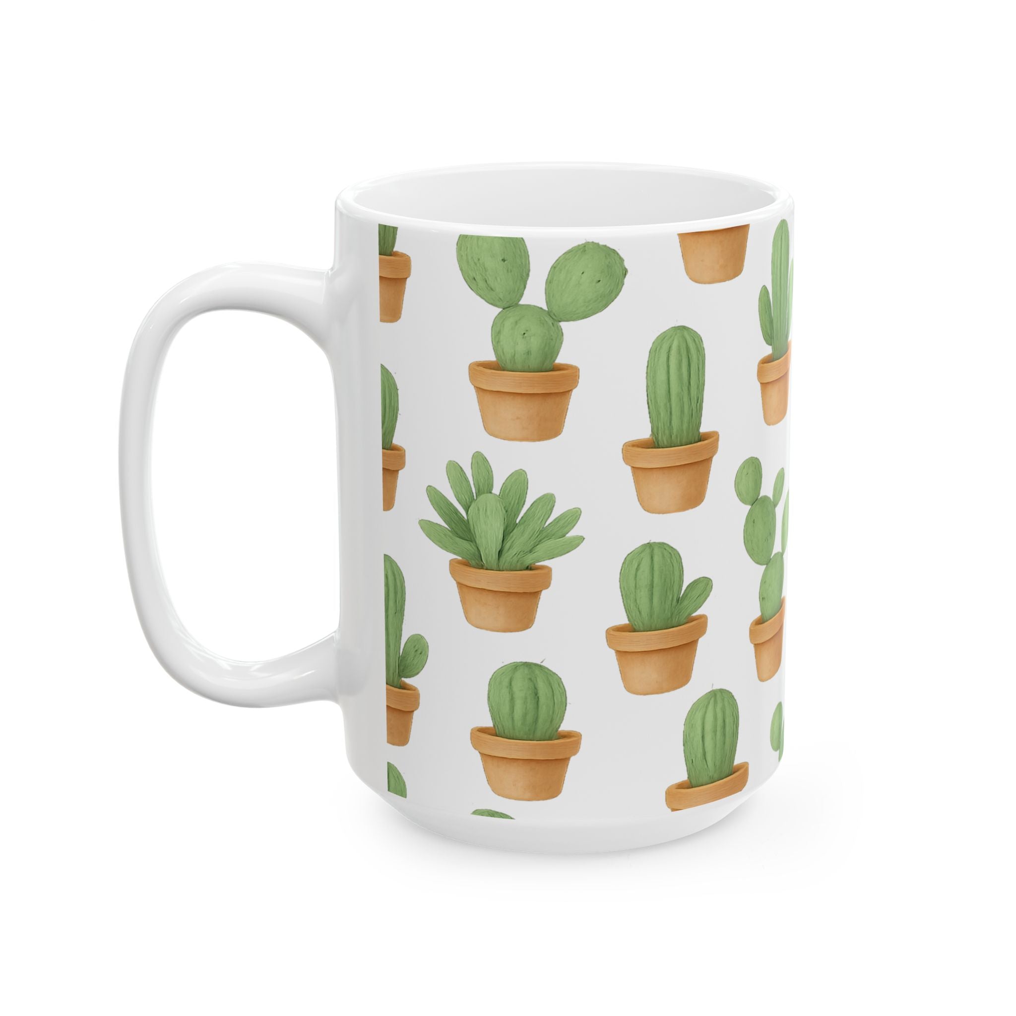 Watercolor Tiny Potted Cactus Full Wrap Coffee Mug | Cactus Gift | Ceramic Mug