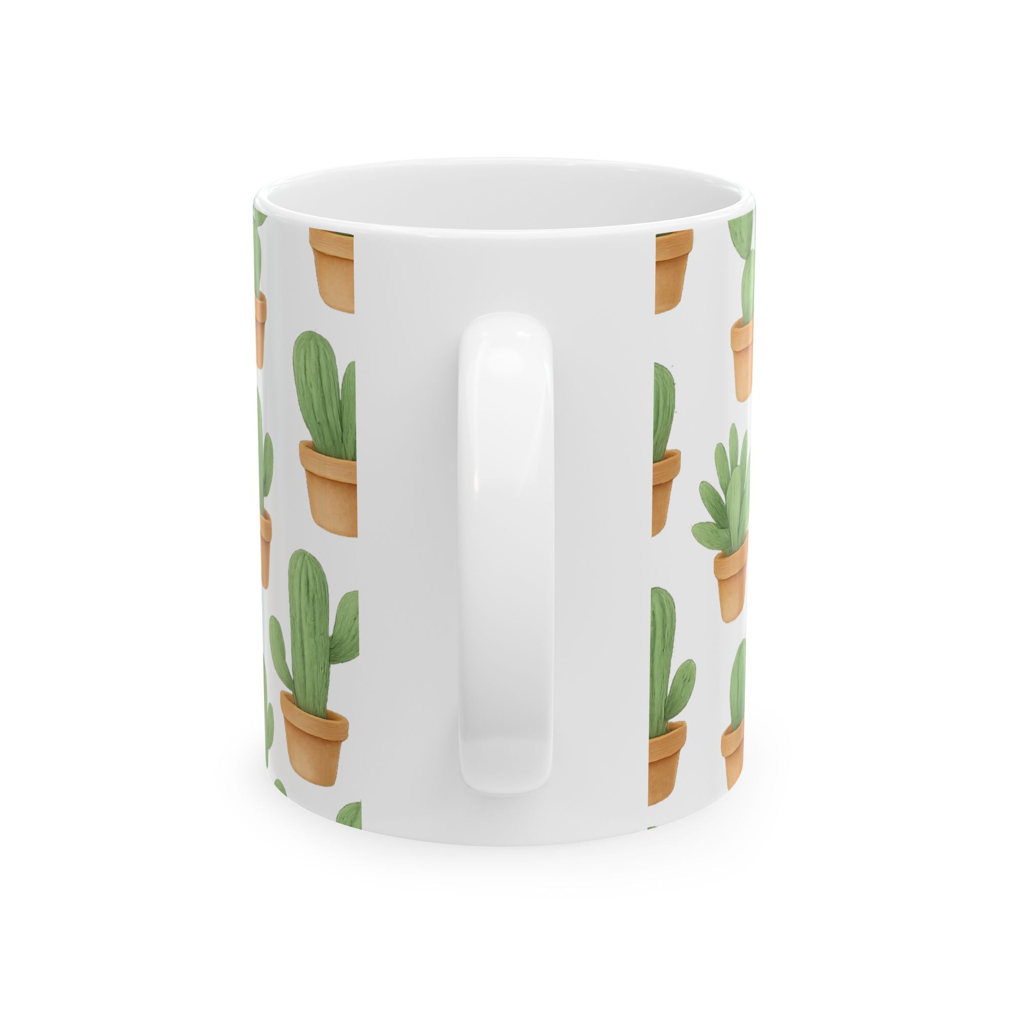 Watercolor Tiny Potted Cactus Full Wrap Coffee Mug | Cactus Gift | Ceramic Mug