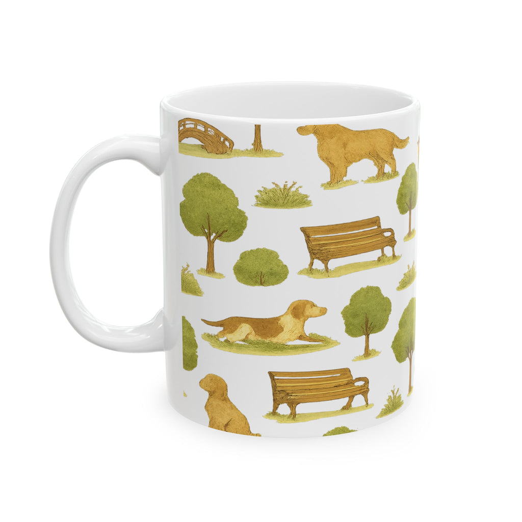 Vintage Dogs At Park Full Wrap Coffee Mug | Dogs Gift | Ceramic Mug