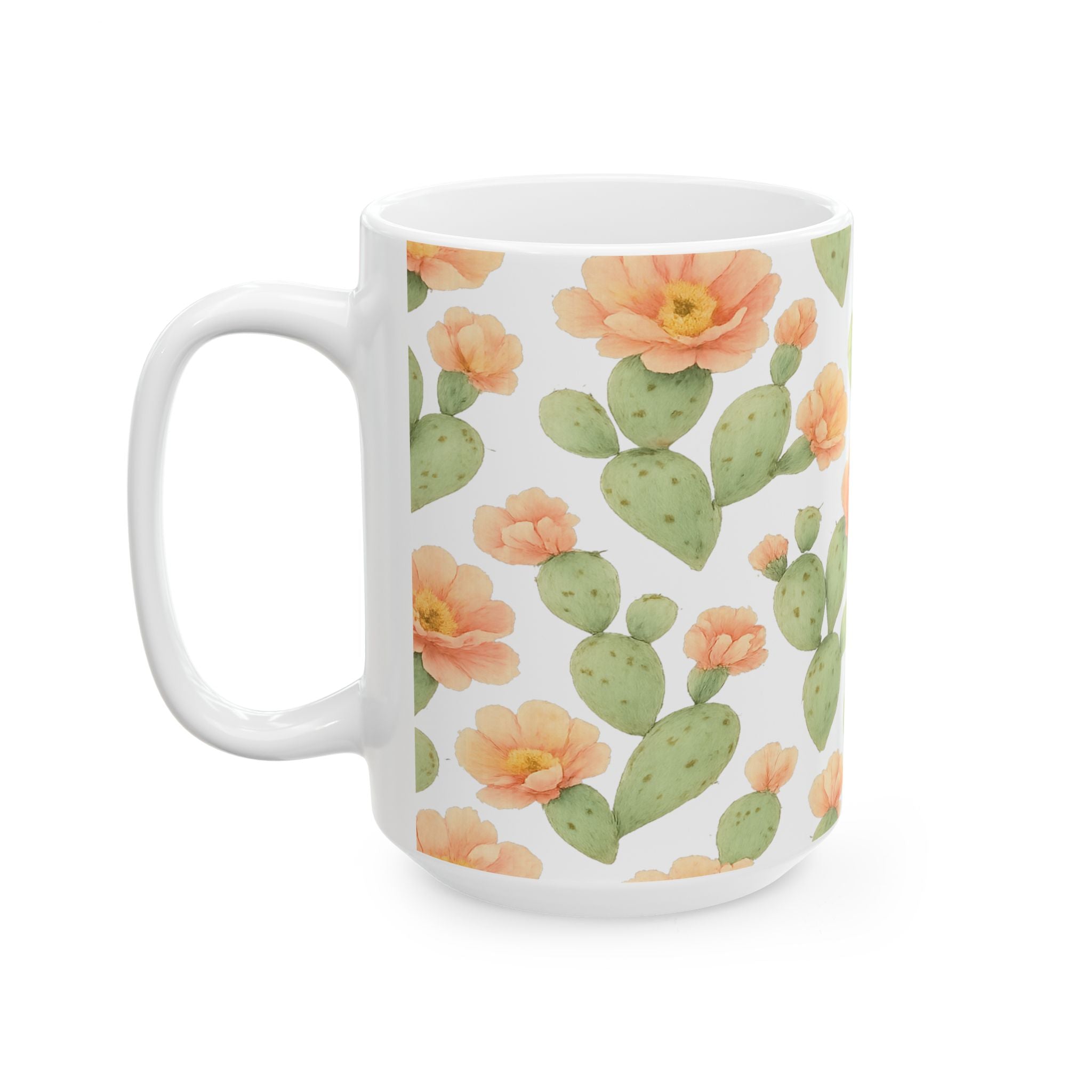 Watercolor Blooming Cactus Flowers Pattern Coffee Mug | Cactus Lover Gift | Ceramic Mug