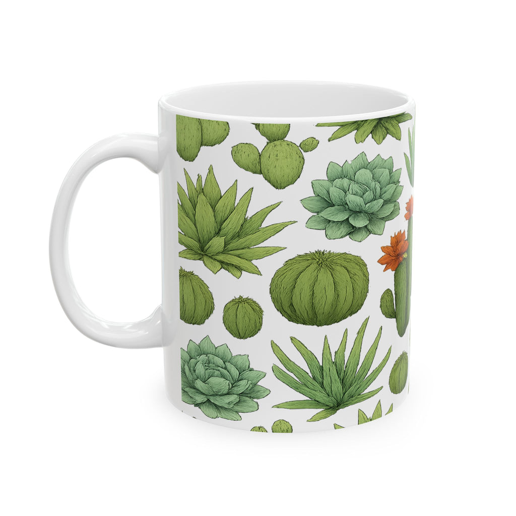 Botanical Desert Garden Succulents Full Wrap Coffee Mug | Cactus Gift | Ceramic Mug