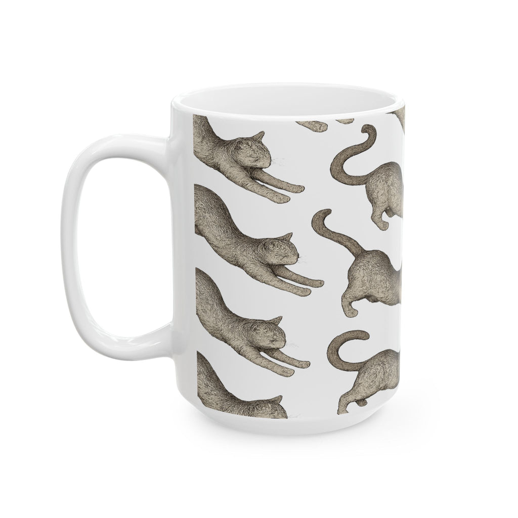 Botanical Stretching Cats Full Wrap Coffee Mug | Cats Gift | Ceramic Mug