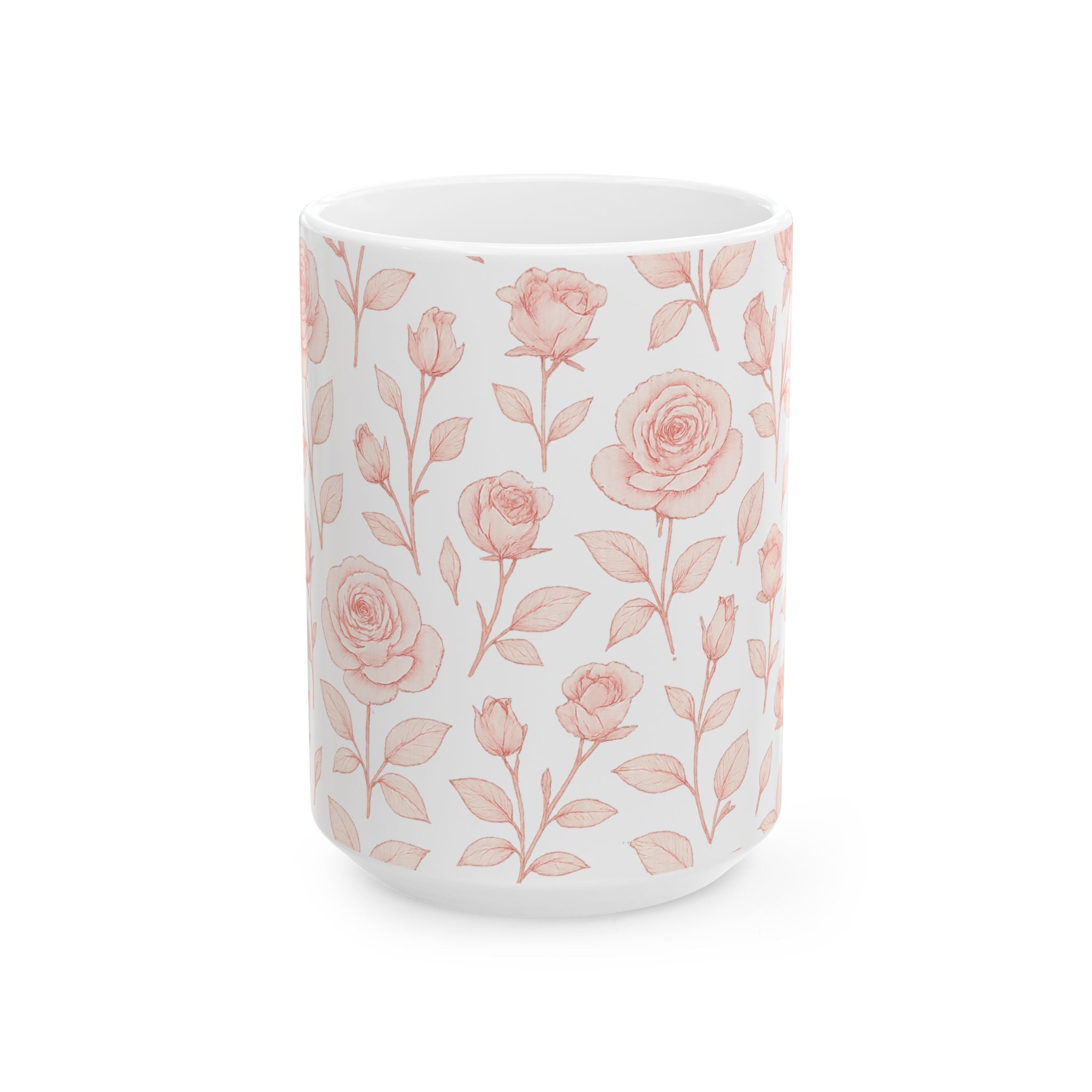 Delicate Pink Rose Garden Full Wrap Coffee Mug | Flowers Gift | Ceramic Mug