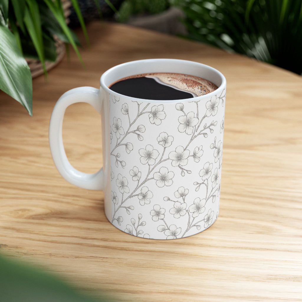 Delicate Cherry Blossom Branches Full Wrap Coffee Mug | Flowers Gift | Ceramic Mug