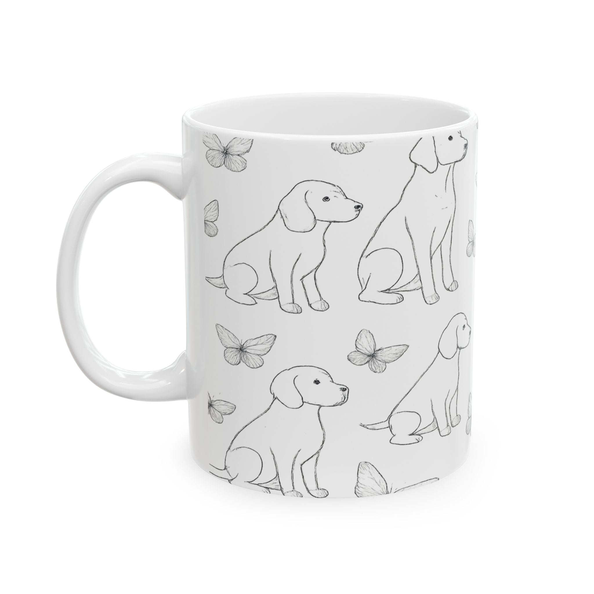 Delicate Dogs And Butterflies Full Wrap Coffee Mug | Dogs Gift | Ceramic Mug