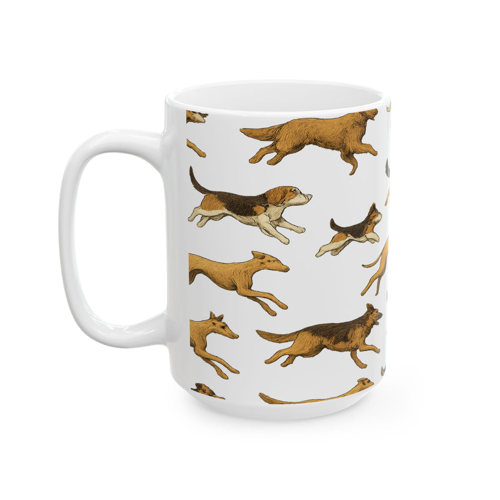 Botanical Running Dogs Full Wrap Coffee Mug | Dogs Gift | Ceramic Mug