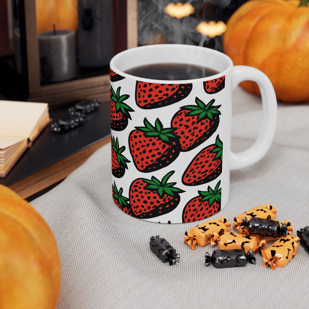 Bold Strawberries Full Wrap Coffee Mug | Fruit Gift | Ceramic Mug
