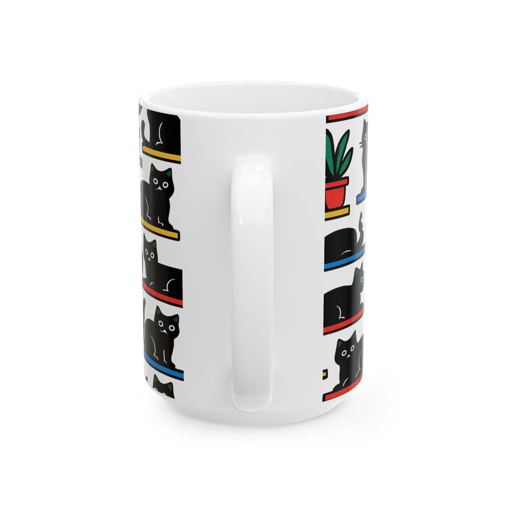 Bold Cats On Shelves Full Wrap Coffee Mug | Cats Gift | Ceramic Mug