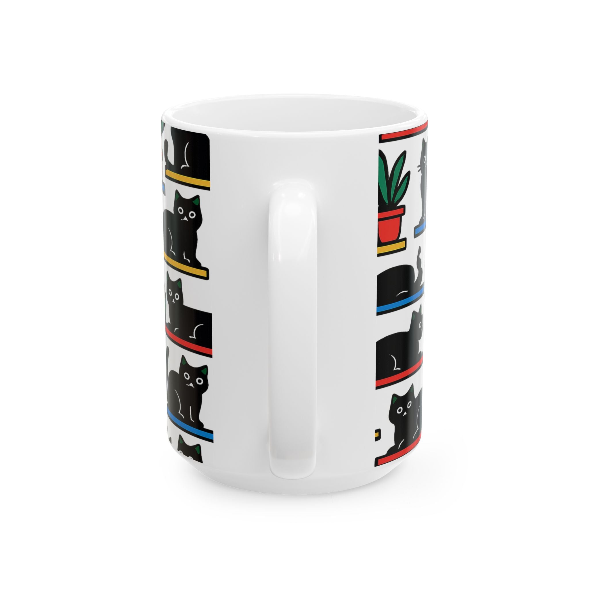 Bold Cats On Shelves Full Wrap Coffee Mug | Cats Gift | Ceramic Mug