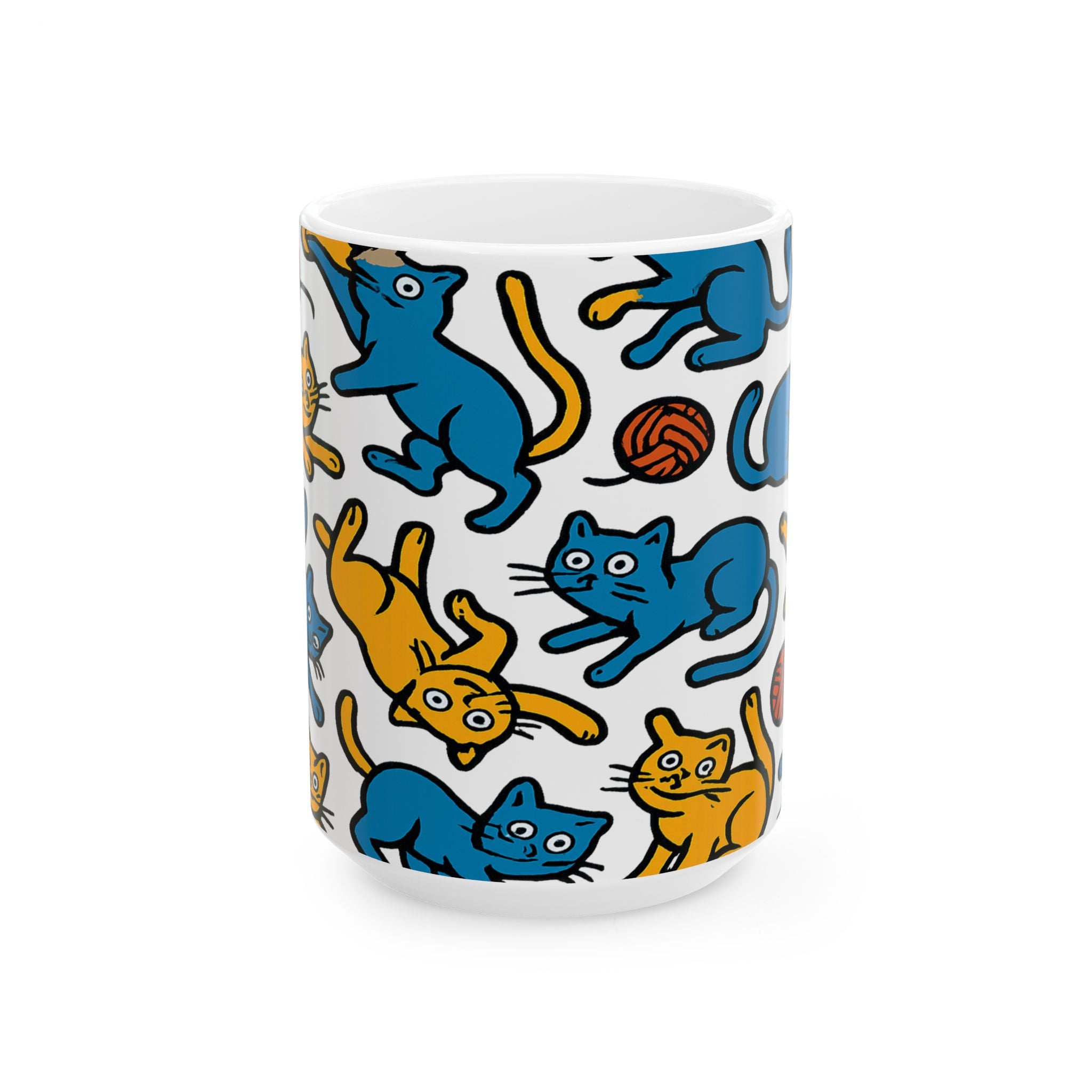 Bold Playful Cats Full Wrap Coffee Mug | Cats Gift | Ceramic Mug