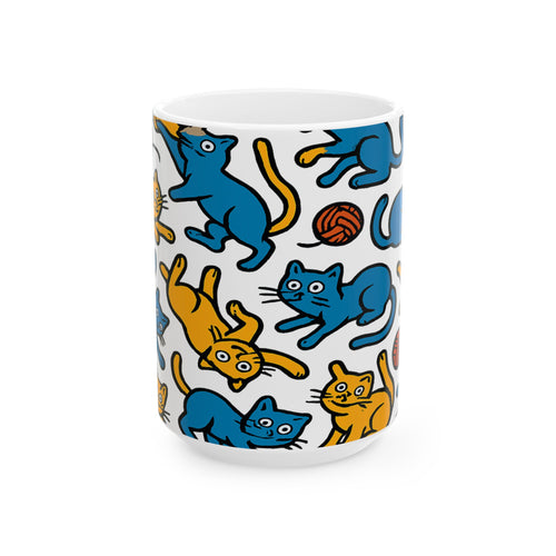 Bold Playful Cats Full Wrap Coffee Mug | Cats Gift | Ceramic Mug