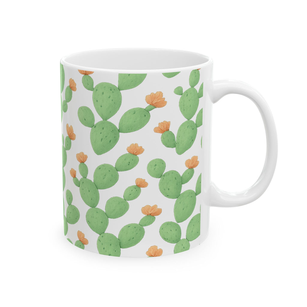 Watercolor Prickly Pear Cactus Full Wrap Coffee Mug | Cactus Gift | Ceramic Mug