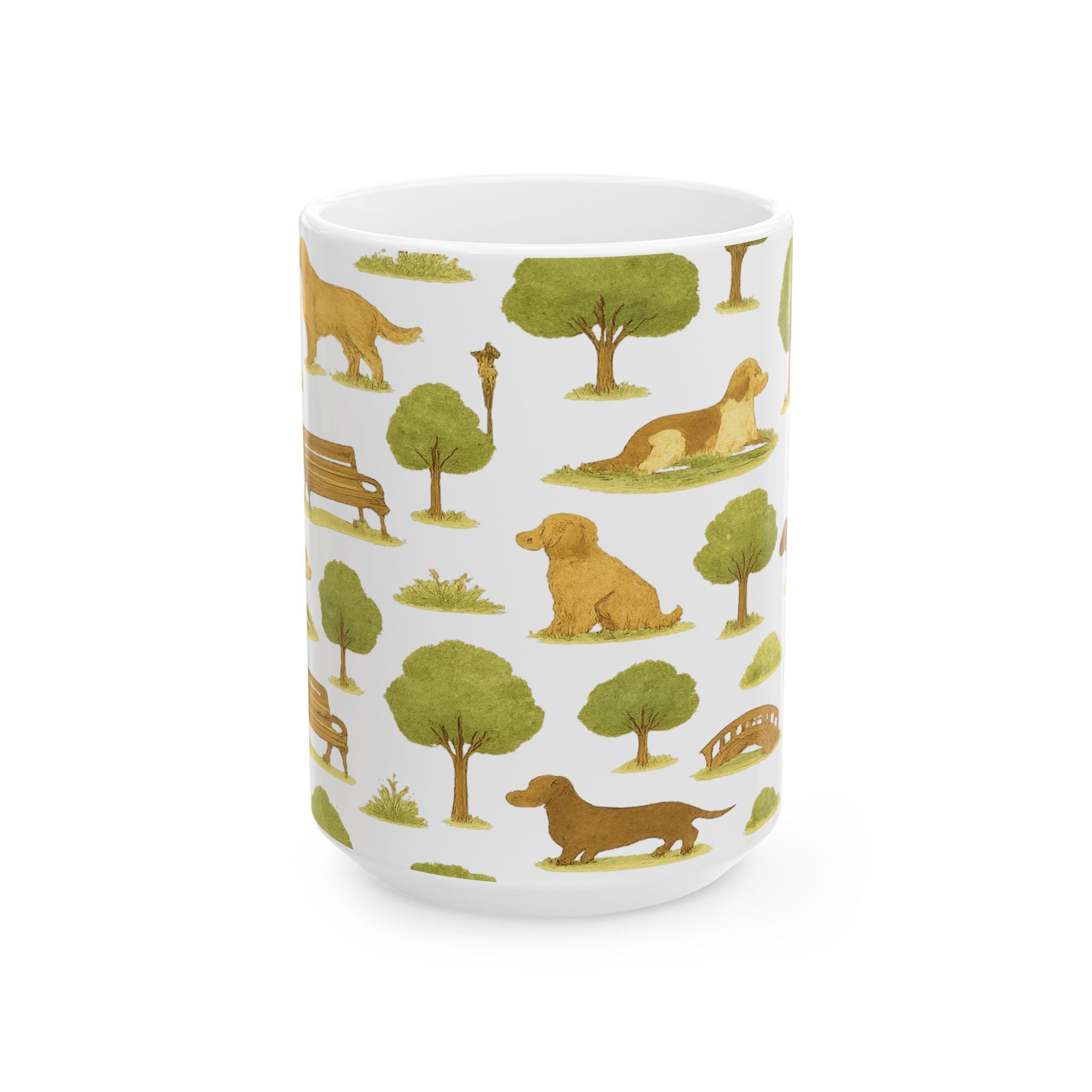 Vintage Dogs At Park Full Wrap Coffee Mug | Dogs Gift | Ceramic Mug