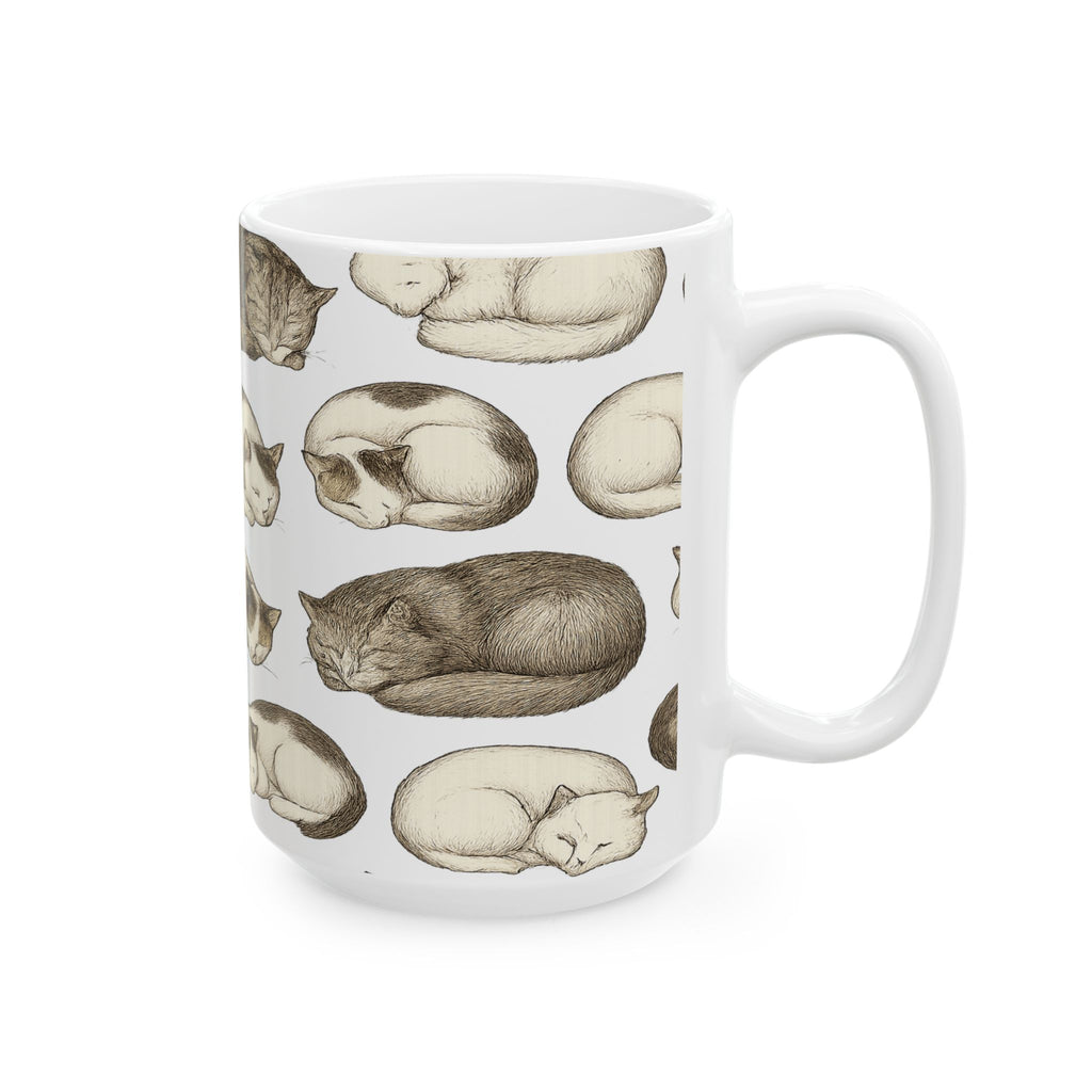Botanical Sleeping Cats Full Wrap Coffee Mug | Cats Gift | Ceramic Mug