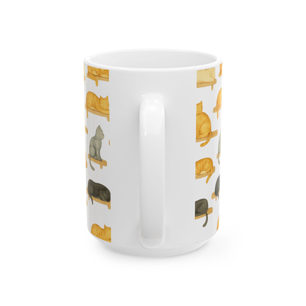 Watercolor Cats On Shelves Full Wrap Coffee Mug | Cats Gift | Ceramic Mug