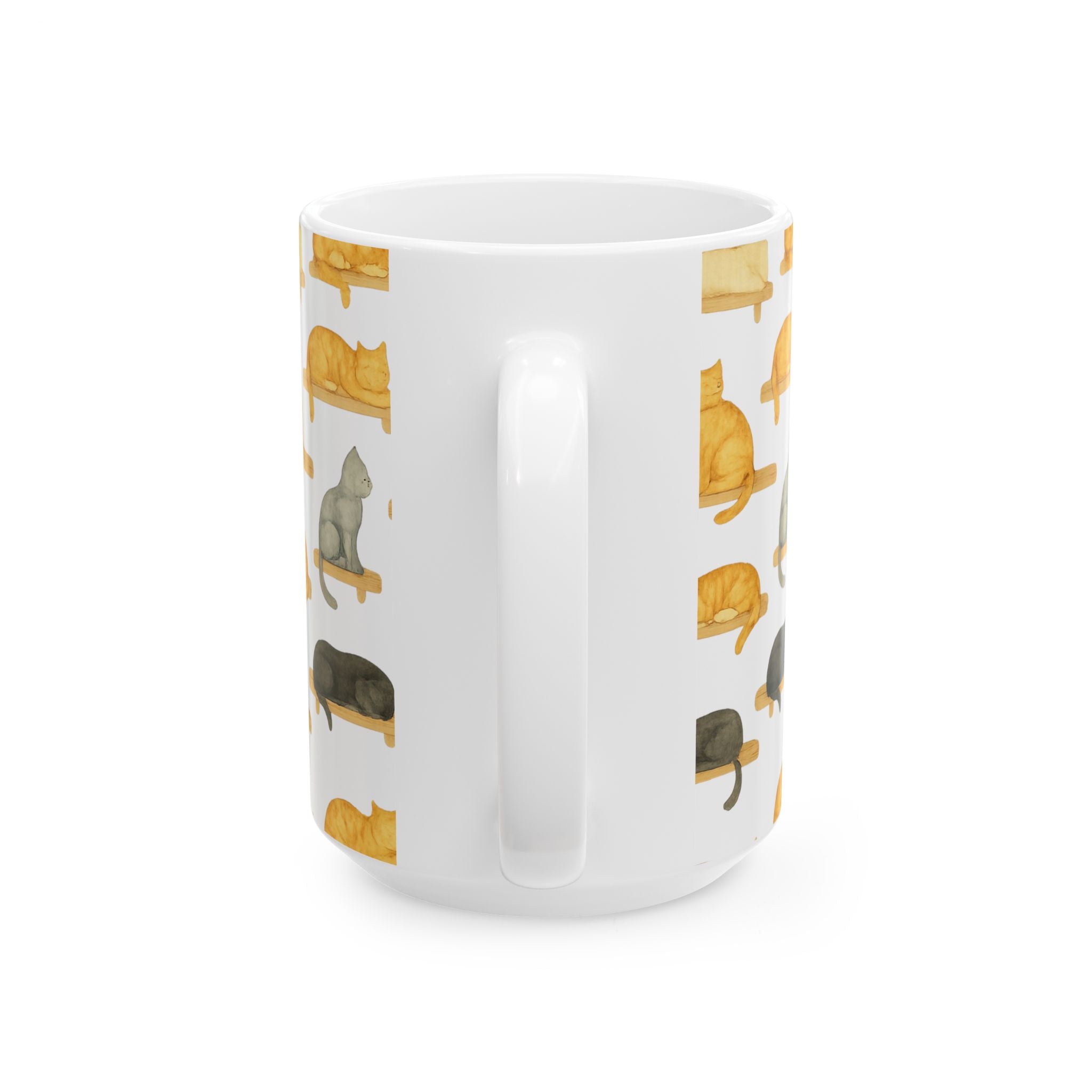 Watercolor Cats On Shelves Full Wrap Coffee Mug | Cats Gift | Ceramic Mug