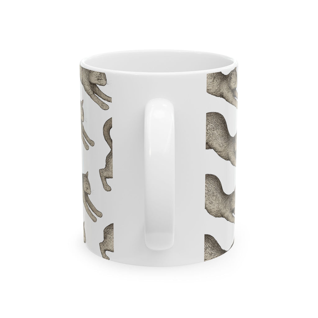 Botanical Stretching Cats Full Wrap Coffee Mug | Cats Gift | Ceramic Mug