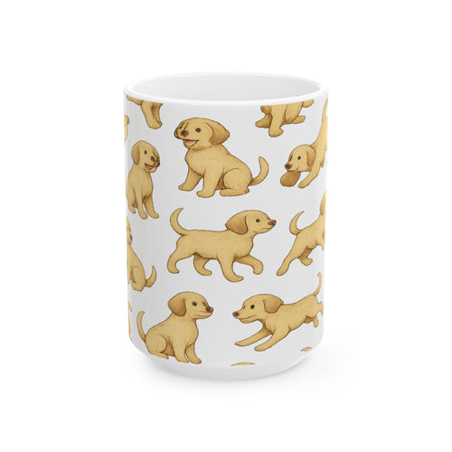 Botanical Playful Puppies Full Wrap Coffee Mug | Dogs Gift | Ceramic Mug