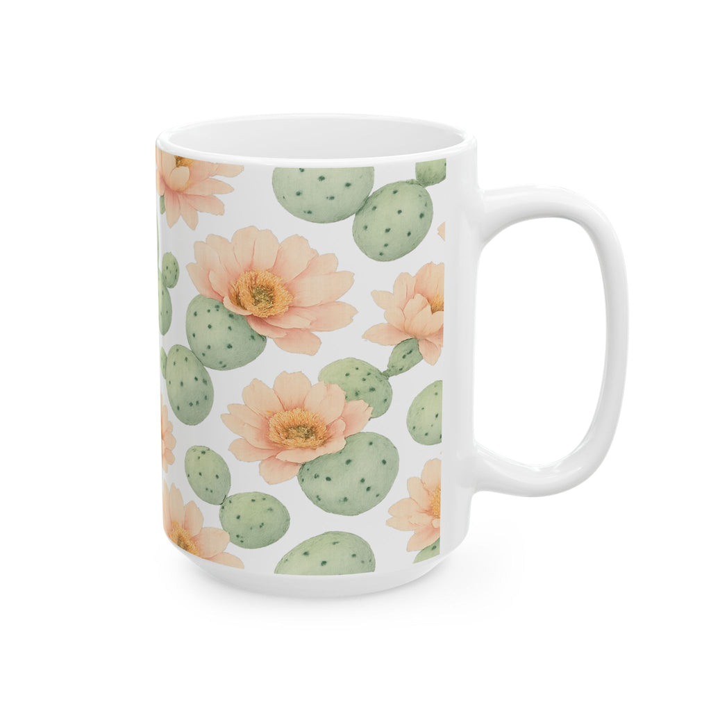 Watercolor Blooming Cactus Flowers Full Wrap Coffee Mug | Cactus Gift | Ceramic Mug
