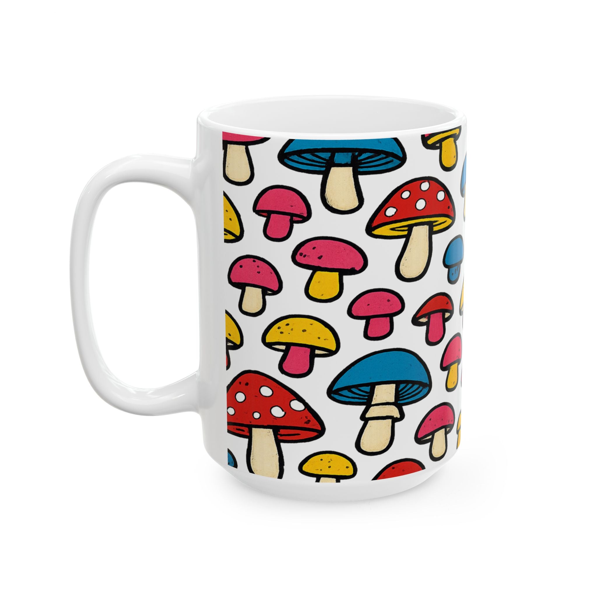Bold Colorful Mushrooms Full Wrap Coffee Mug | Mushrooms Gift | Ceramic Mug