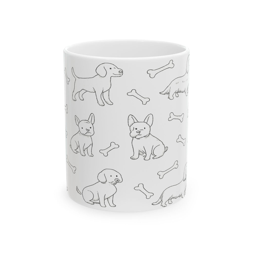 Delicate Dogs With Bones Full Wrap Coffee Mug | Dogs Gift | Ceramic Mug