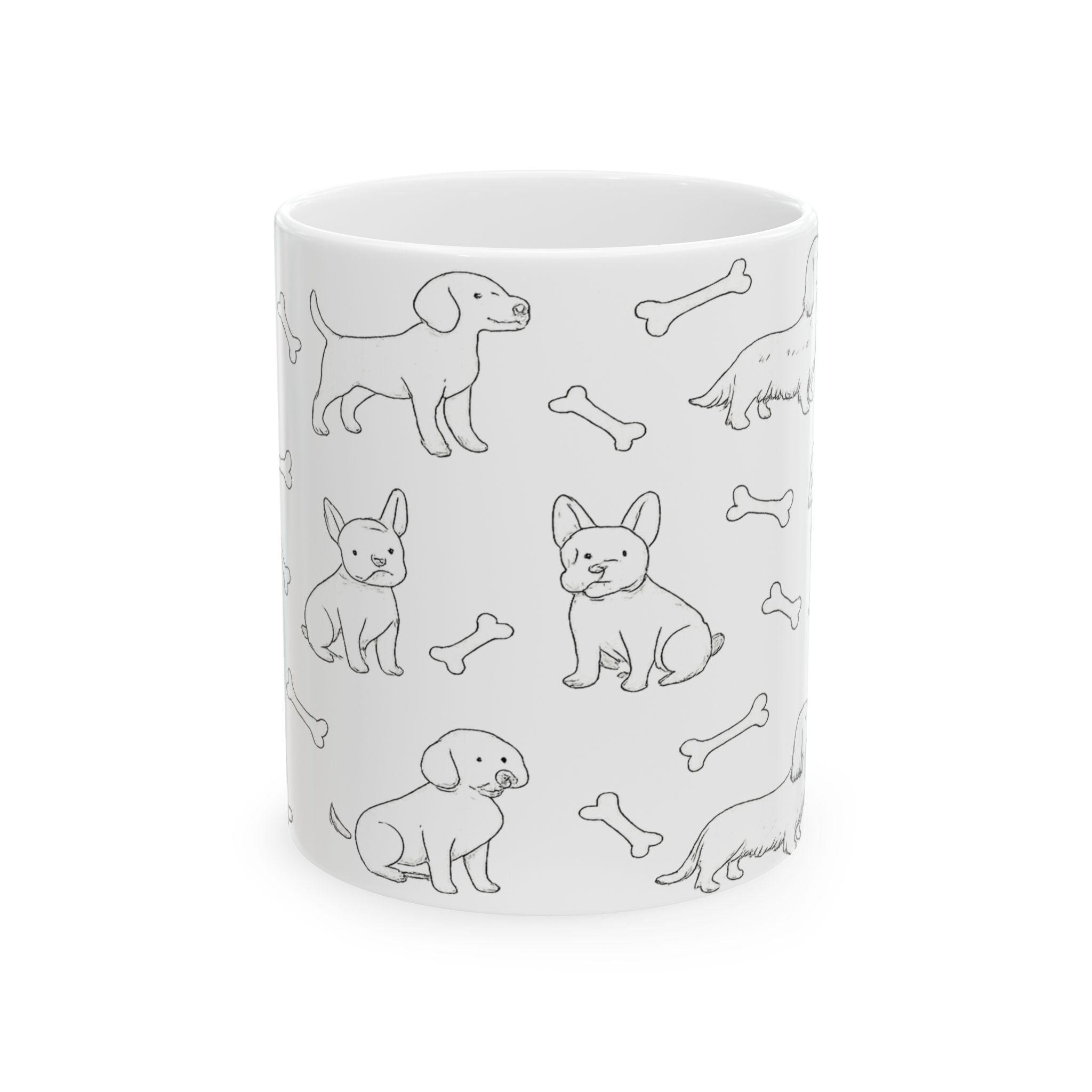 Delicate Dogs With Bones Full Wrap Coffee Mug | Dogs Gift | Ceramic Mug