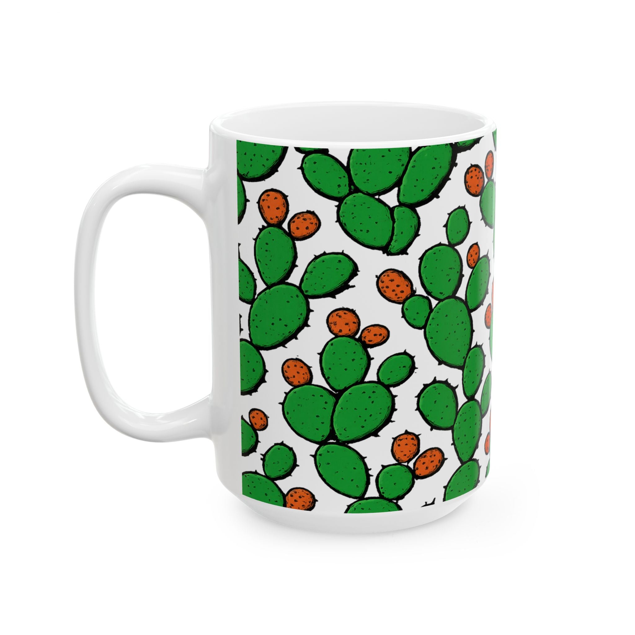 Bold Prickly Pear Cactus Full Wrap Coffee Mug | Cactus Gift | Ceramic Mug