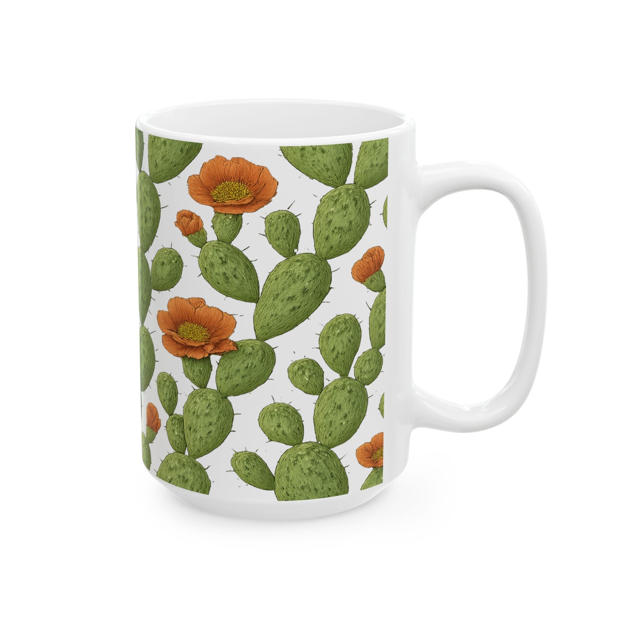 Botanical Prickly Pear Cactus Pattern Coffee Mug | Cactus Lover Gift | Ceramic Mug