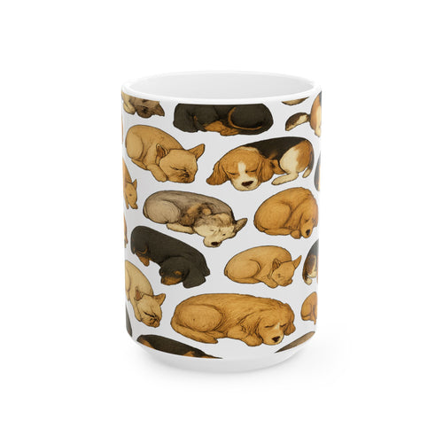 Botanical Sleeping Dogs Full Wrap Coffee Mug | Dogs Gift | Ceramic Mug