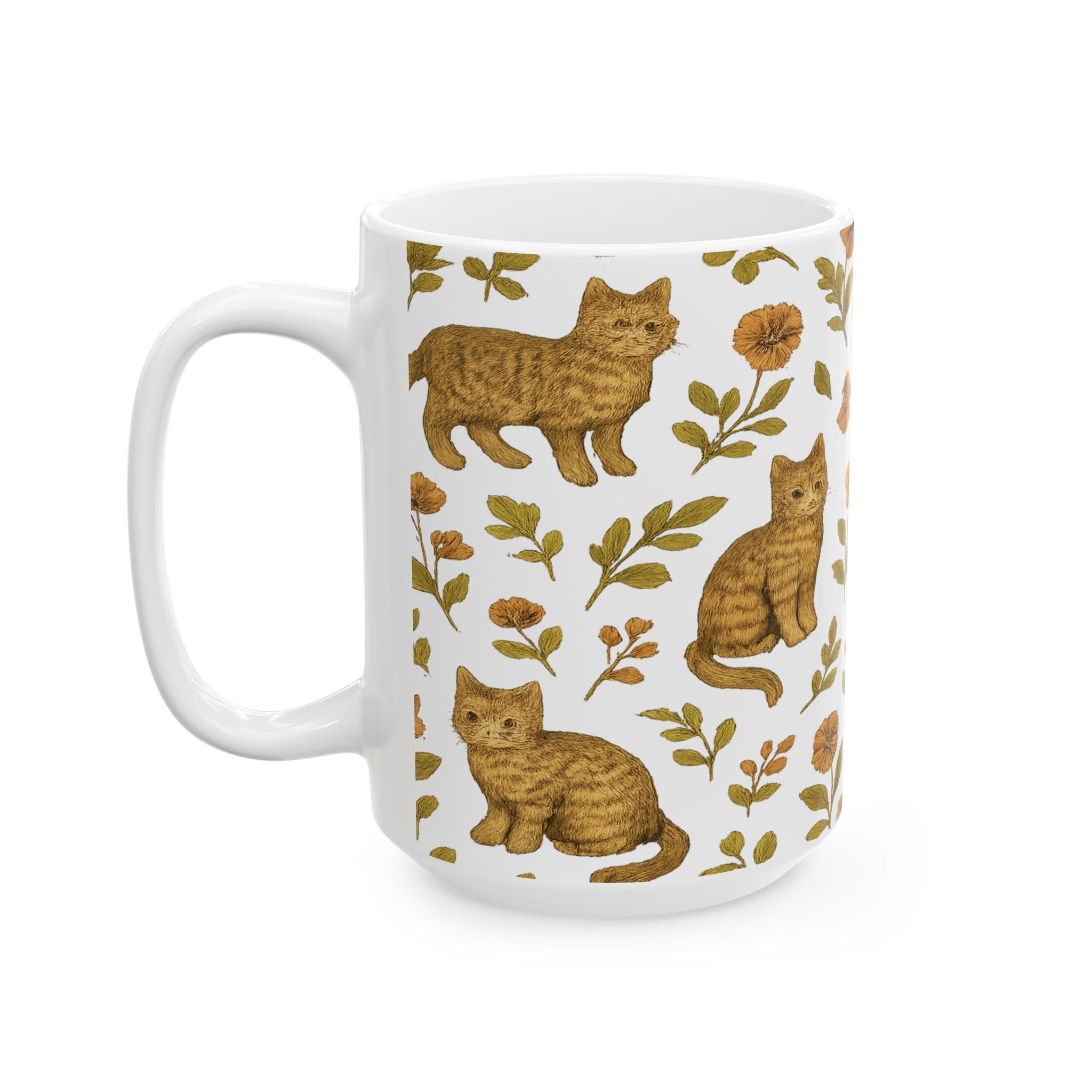 Vintage Curious Cats Full Wrap Coffee Mug | Cats Gift | Ceramic Mug