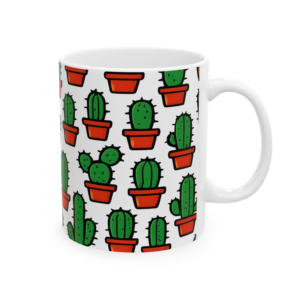 Bold Tiny Potted Cactus Full Wrap Coffee Mug | Cactus Gift | Ceramic Mug