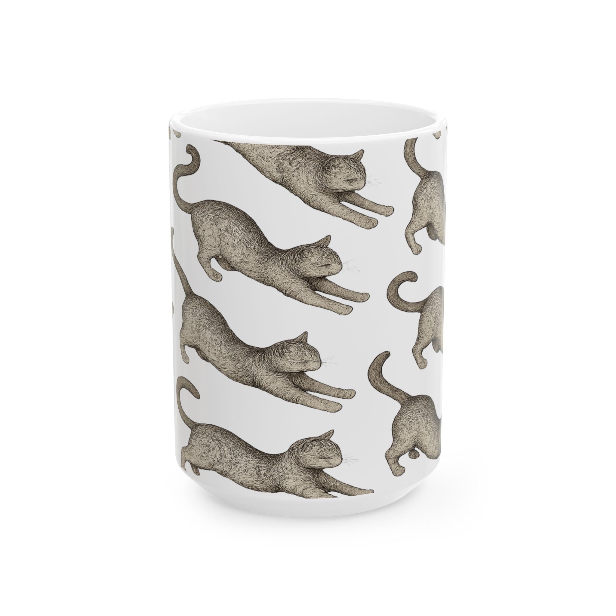 Botanical Stretching Cats Full Wrap Coffee Mug | Cats Gift | Ceramic Mug