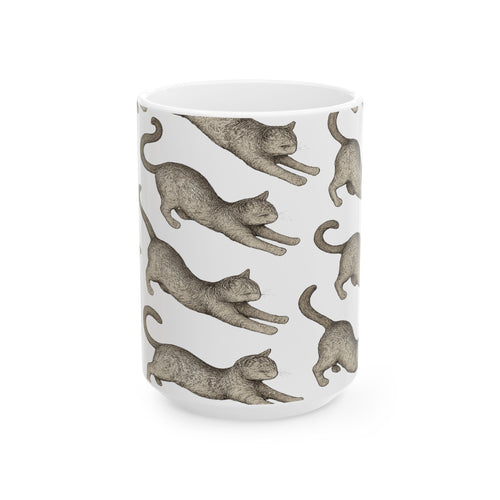 Botanical Stretching Cats Full Wrap Coffee Mug | Cats Gift | Ceramic Mug