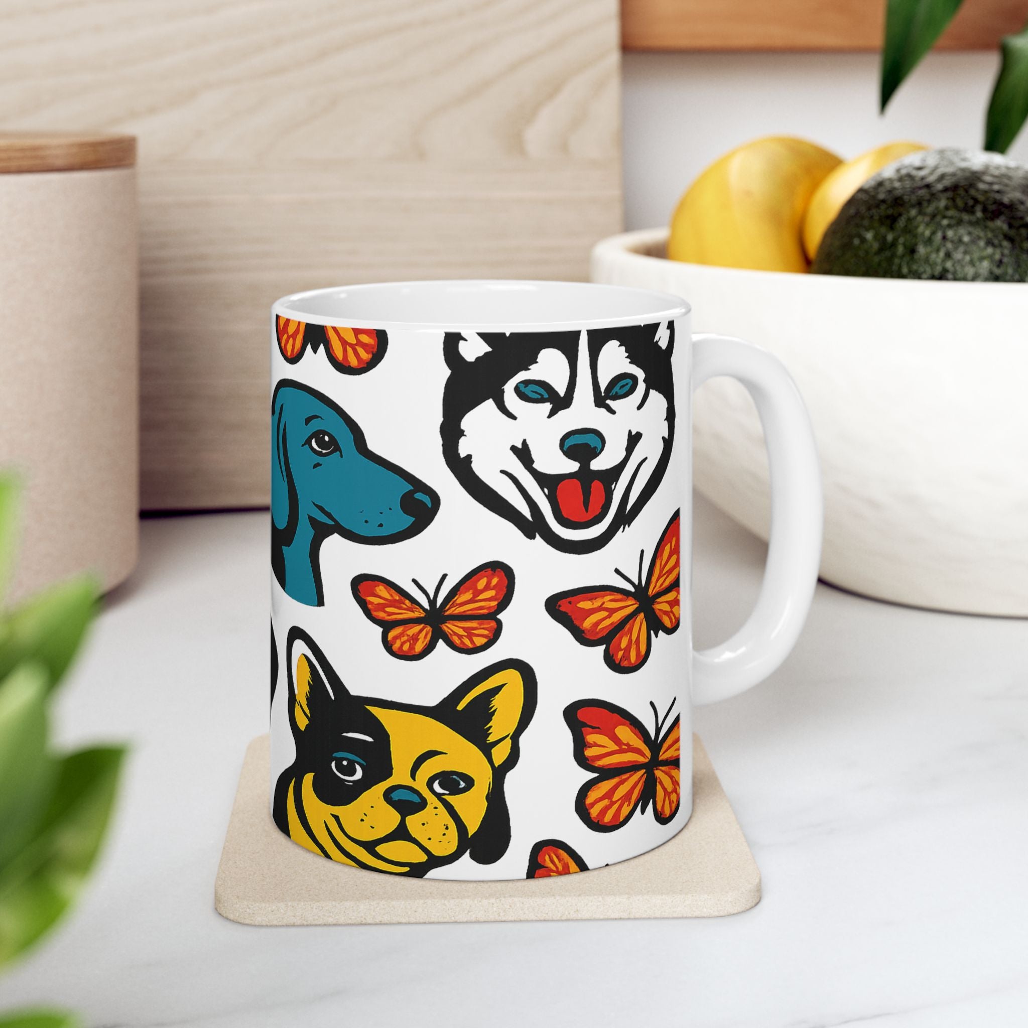 Bold Dogs And Butterflies Full Wrap Coffee Mug | Dogs Gift | Ceramic Mug