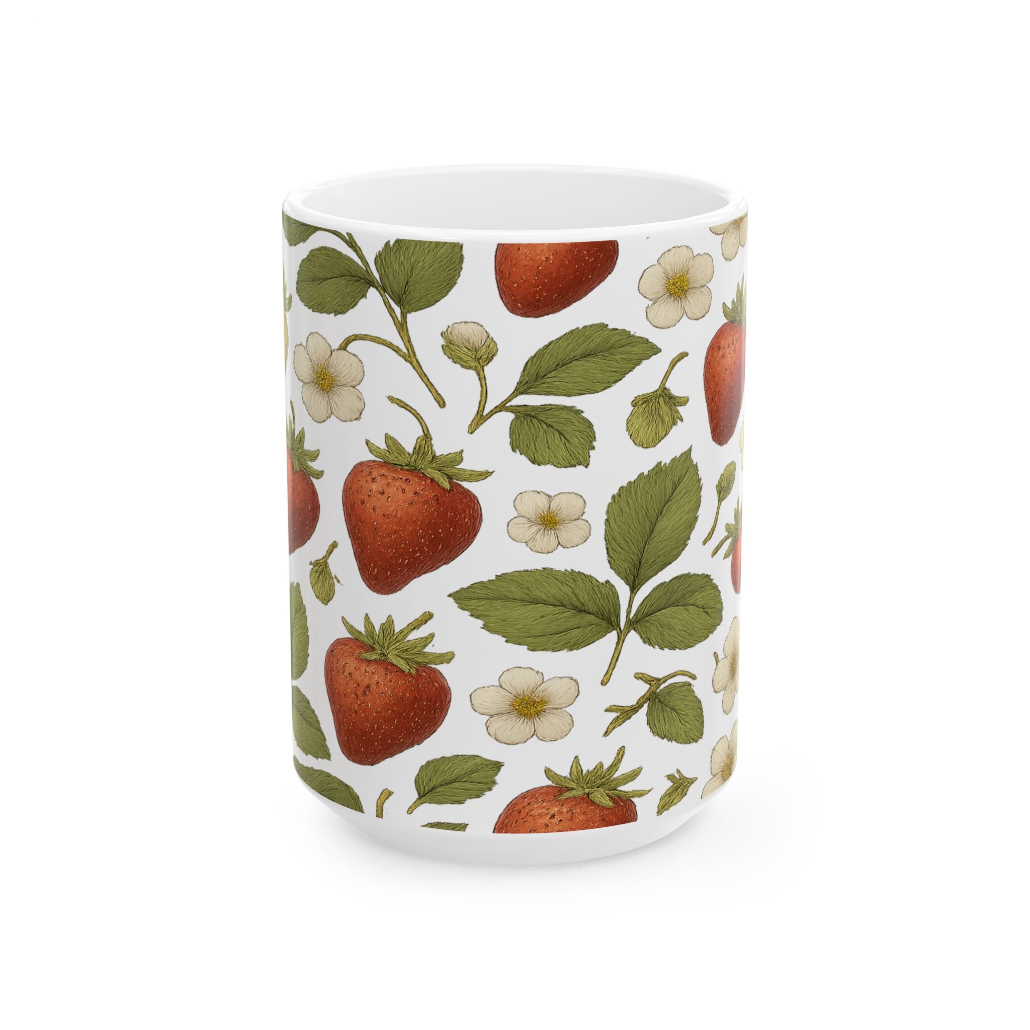 Botanical Strawberries Pattern Coffee Mug | Fruit Lover Gift | Ceramic Mug