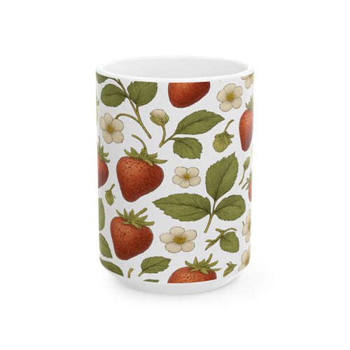 Botanical Strawberries Pattern Coffee Mug | Fruit Lover Gift | Ceramic Mug