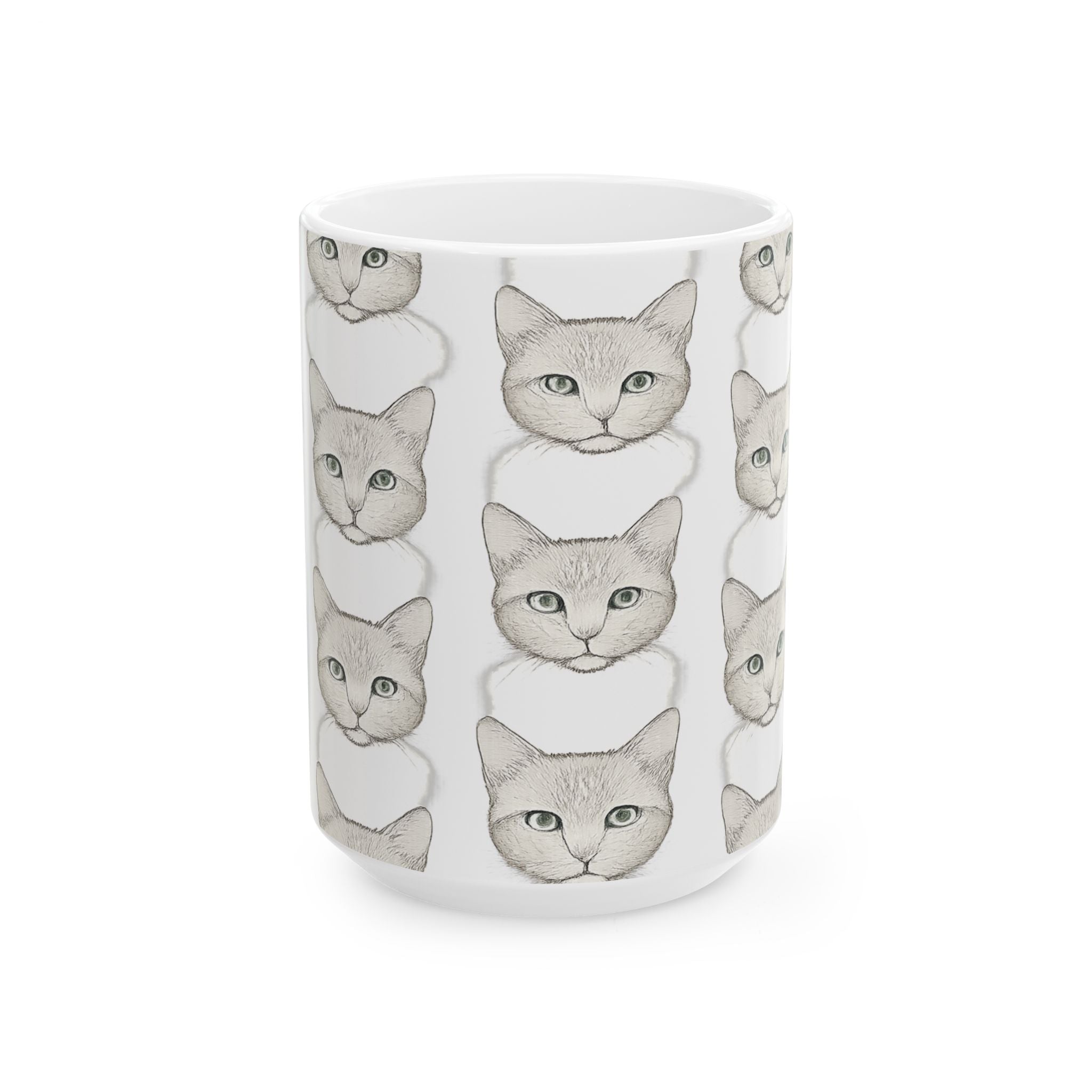 Delicate Cat Faces Full Wrap Coffee Mug | Cats Gift | Ceramic Mug
