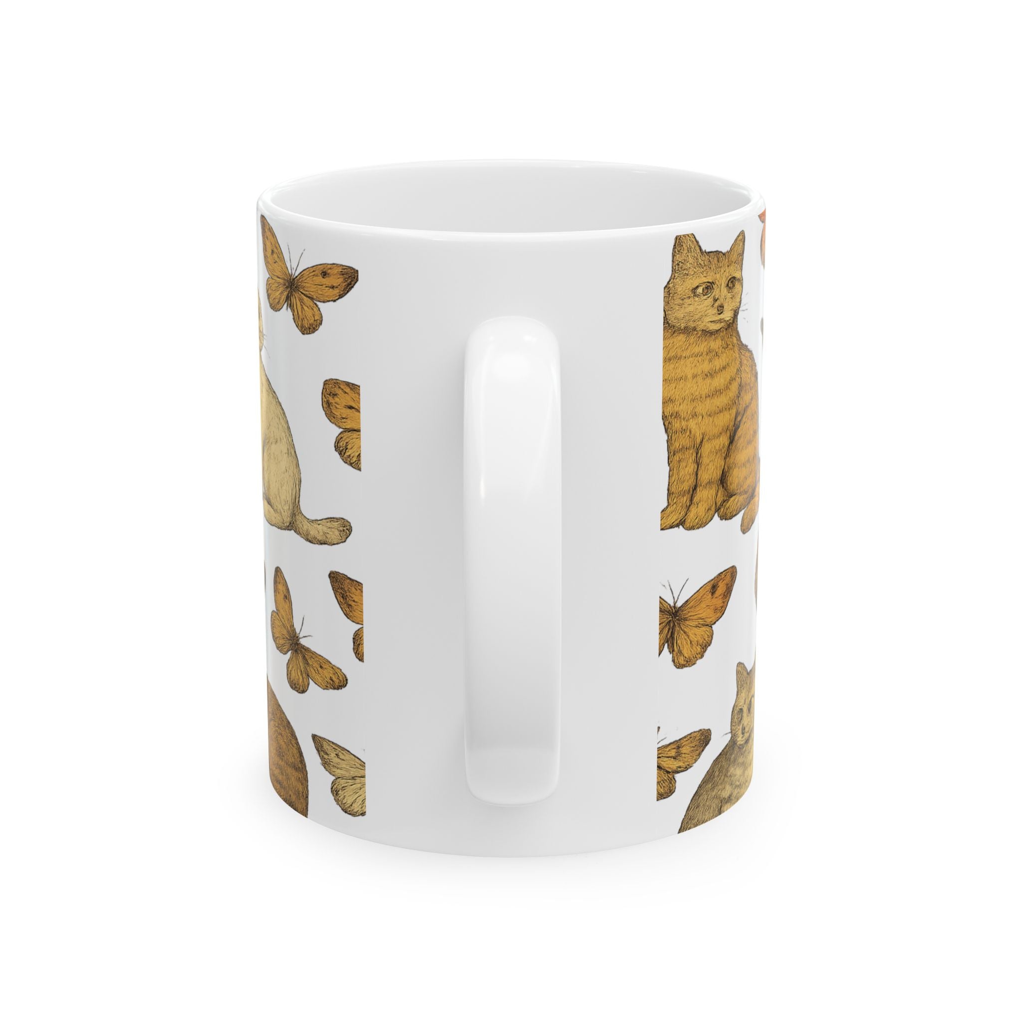 Botanical Cats And Butterflies Full Wrap Coffee Mug | Cats Gift | Ceramic Mug
