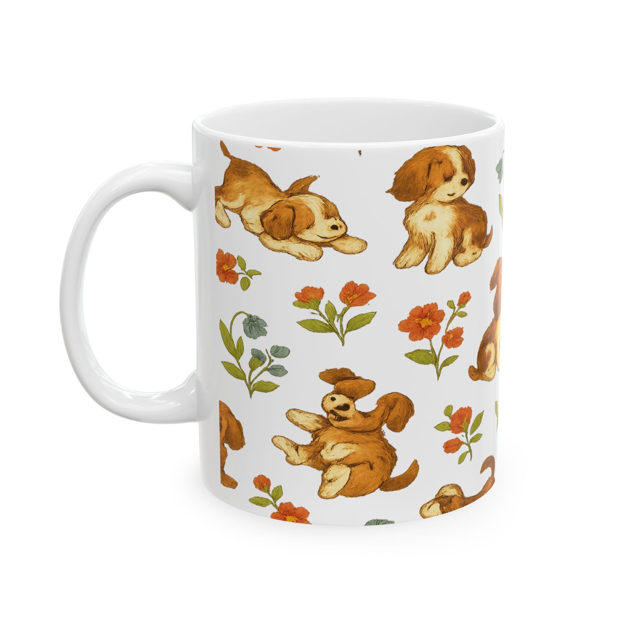 Vintage Playful Puppies Full Wrap Coffee Mug | Dogs Gift | Ceramic Mug