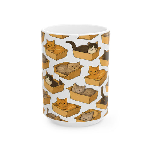 Botanical Cats In Boxes Full Wrap Coffee Mug | Cats Gift | Ceramic Mug