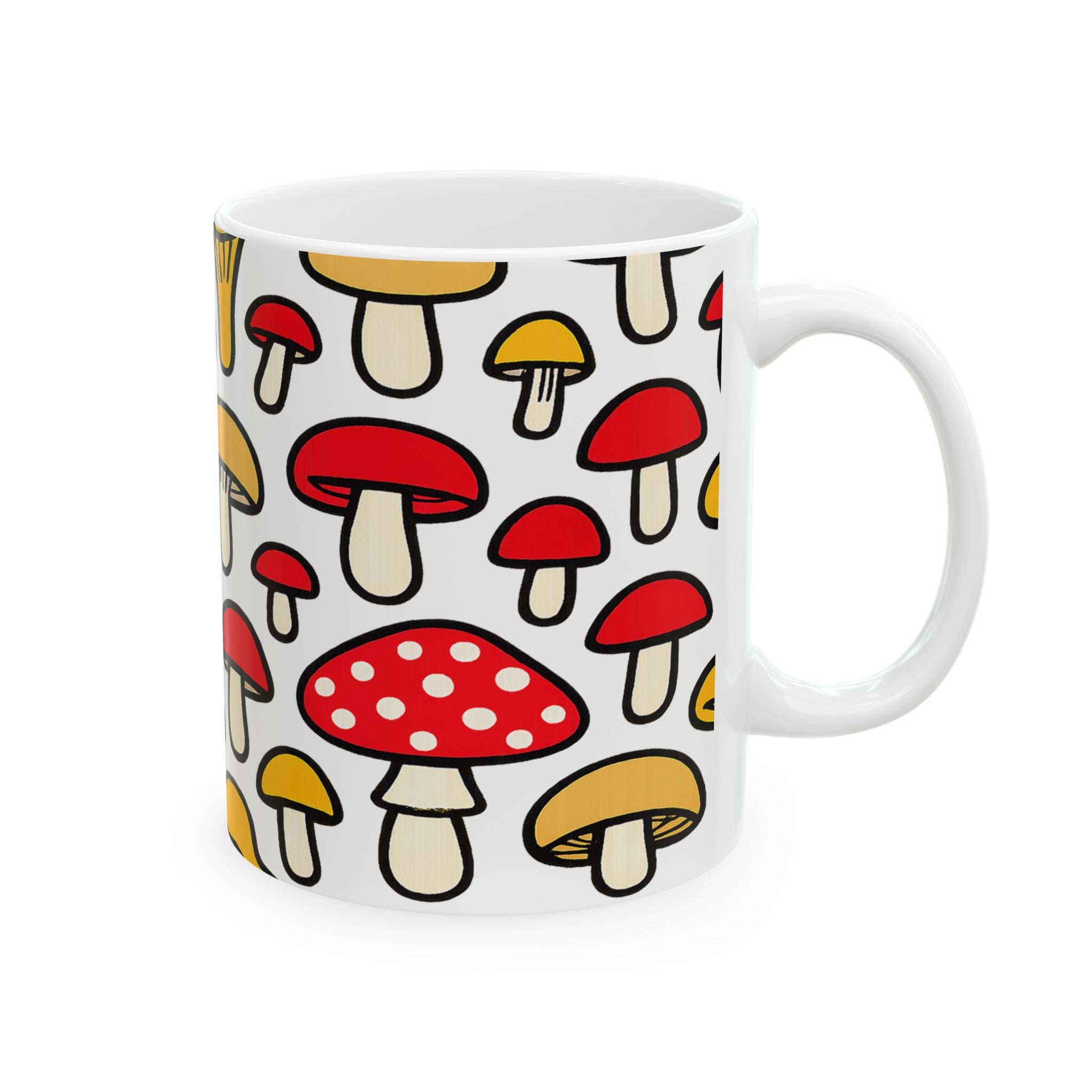 Bold Forest Mushrooms Pattern Coffee Mug | Mushrooms Lover Gift | Ceramic Mug